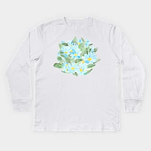 blue Cineraria Pericalis flowers watercolor Kids Long Sleeve T-Shirt